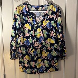 Talbots Womens XS Floral Navy Blouse